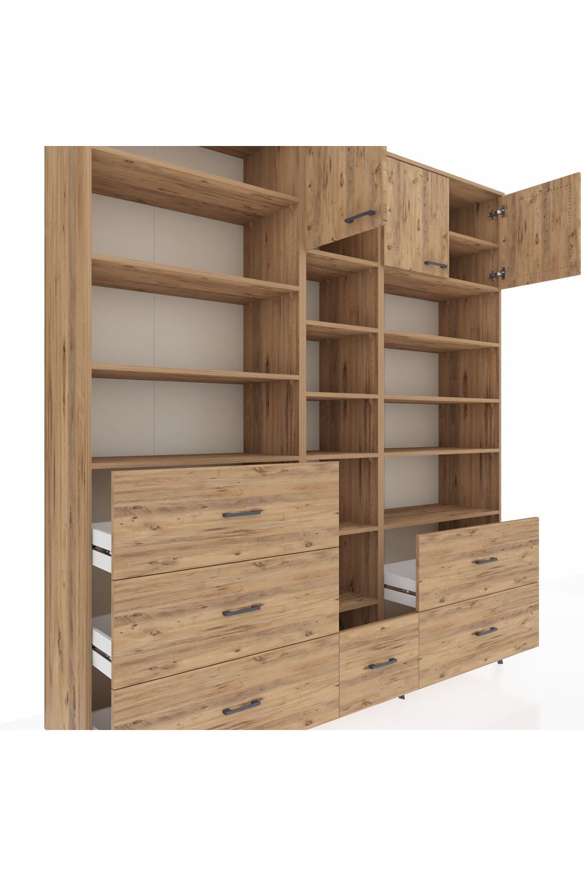 Hyperion Dolap 17 Raflı 6 Çekmeceli 3 Kapaklı 220x44x243 Çam-Çam/Çam