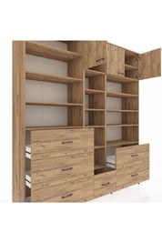 Hyperion Dolap 17 Raflı 6 Çekmeceli 3 Kapaklı 220x44x243 Çam-Çam/Çam