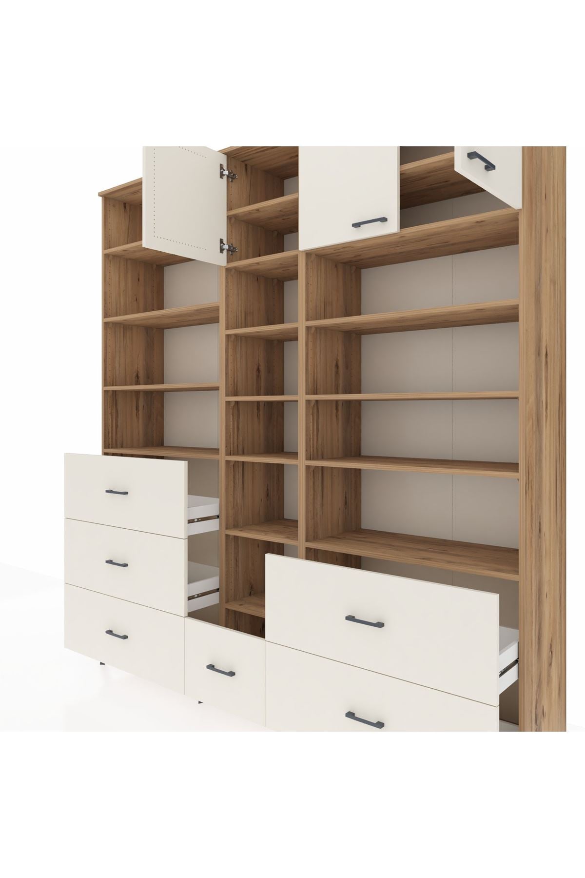 Hyperion Dolap 17 Raflı 6 Çekmeceli 3 Kapaklı 220x44x243 Çam-Aytaşı/Aytaşı