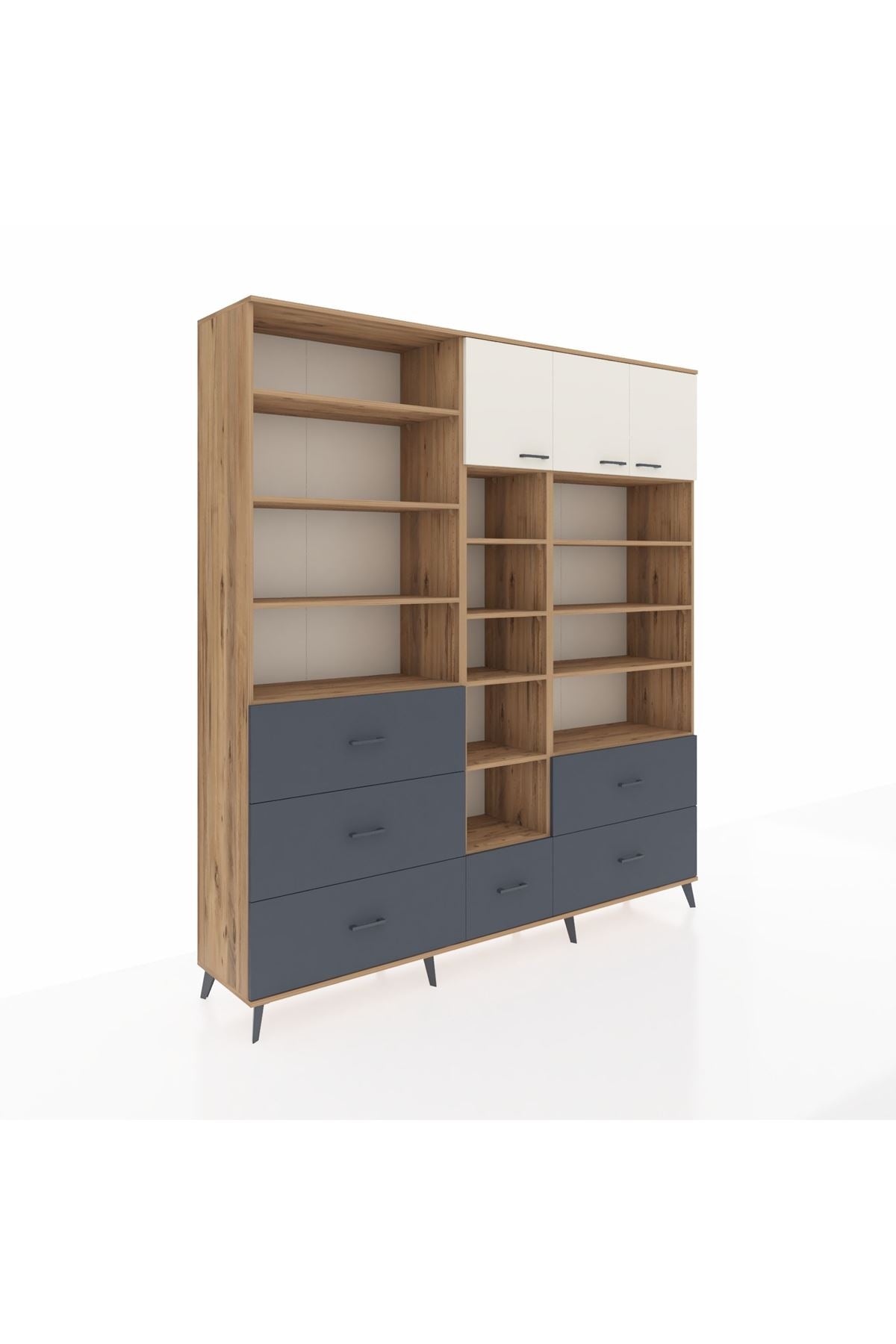 Hyperion Dolap 17 Raflı 6 Çekmeceli 3 Kapaklı 220x44x243 Çam-Aytaşı/Antrasit