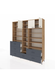 Hyperion Dolap 17 Raflı 6 Çekmeceli 3 Kapaklı 220x44x243 Çam-Aytaşı/Antrasit