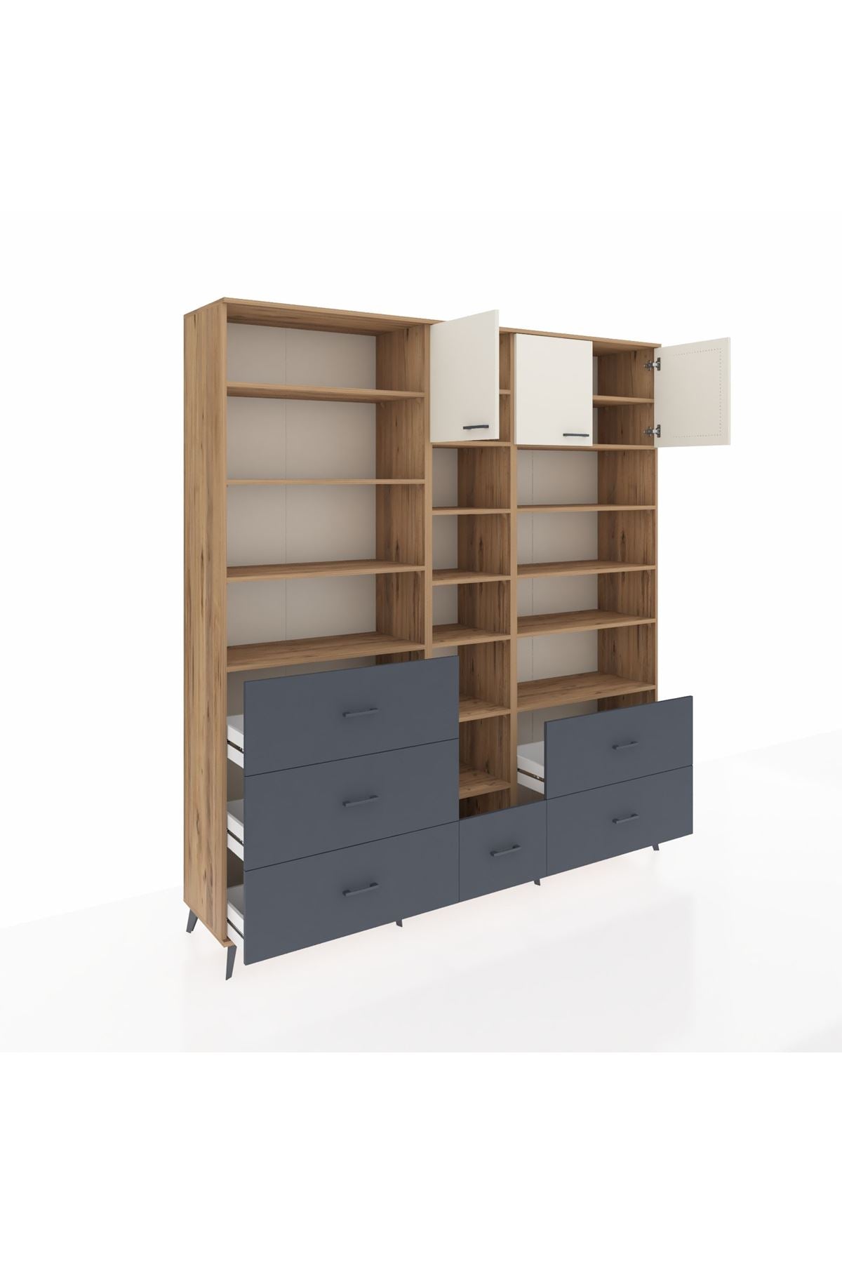 Hyperion Dolap 17 Raflı 6 Çekmeceli 3 Kapaklı 220x44x243 Çam-Aytaşı/Antrasit