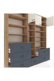 Hyperion Dolap 17 Raflı 6 Çekmeceli 3 Kapaklı 220x44x243 Çam-Aytaşı/Antrasit