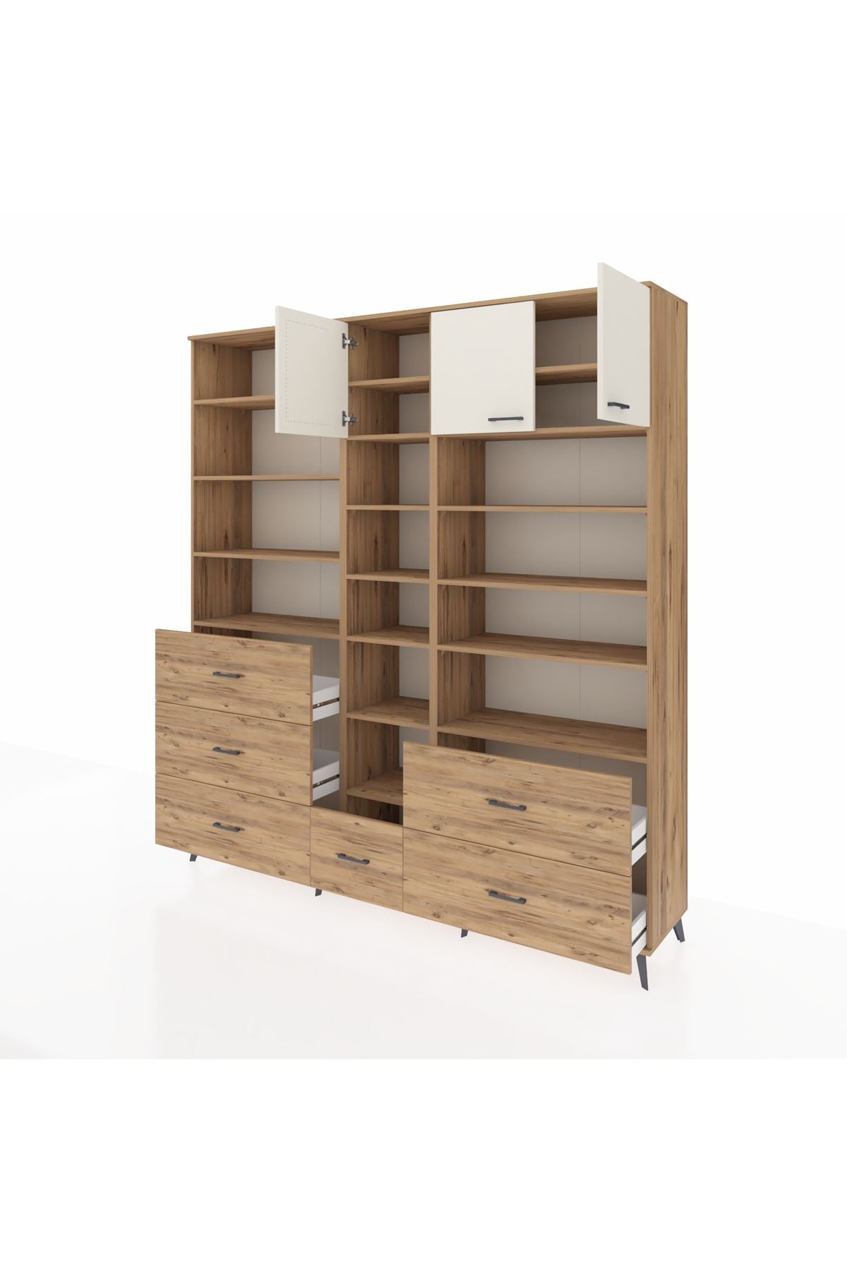 Hyperion Dolap 17 Raflı 6 Çekmeceli 3 Kapaklı 220x44x243 Çam-Aytaşı/Çam