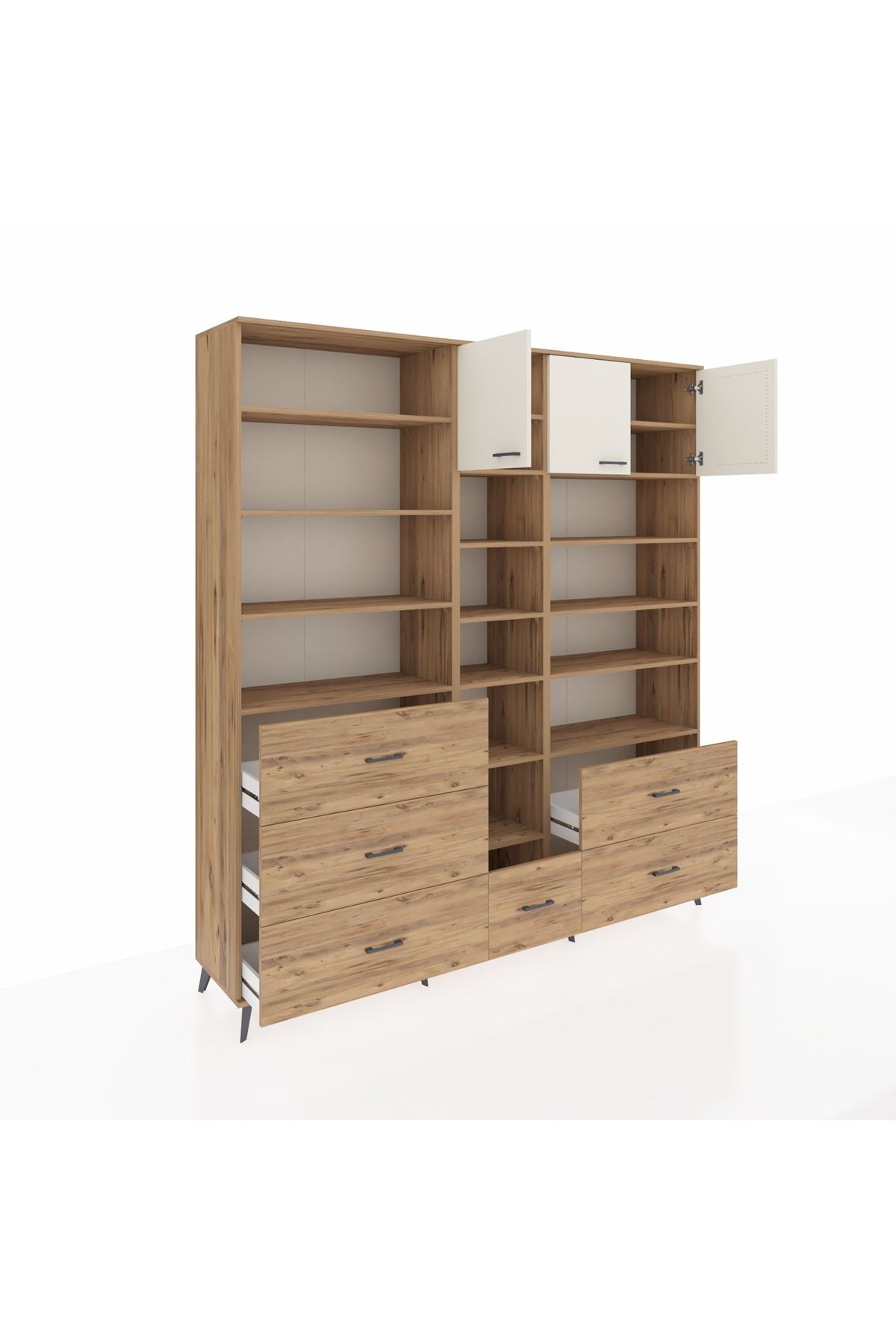 Hyperion Dolap 17 Raflı 6 Çekmeceli 3 Kapaklı 220x44x243 Çam-Aytaşı/Çam