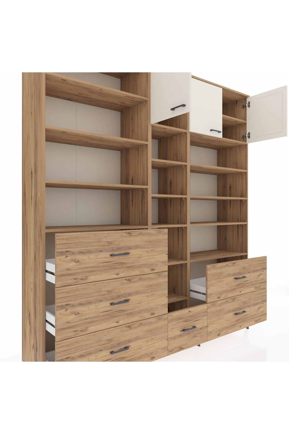 Hyperion Dolap 17 Raflı 6 Çekmeceli 3 Kapaklı 220x44x243 Çam-Aytaşı/Çam