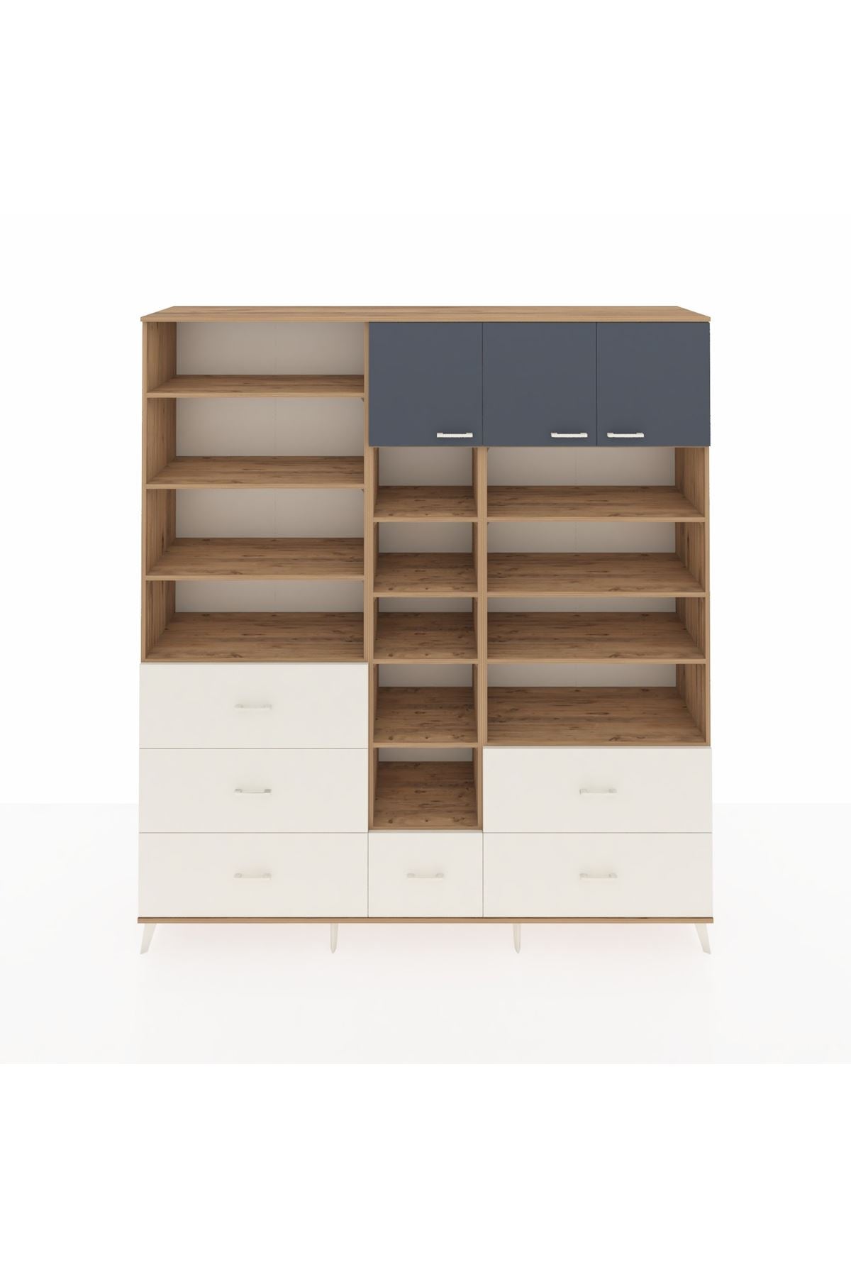 Hyperion Dolap 17 Raflı 6 Çekmeceli 3 Kapaklı 220x44x243 Çam-Antrasit/Aytaşı