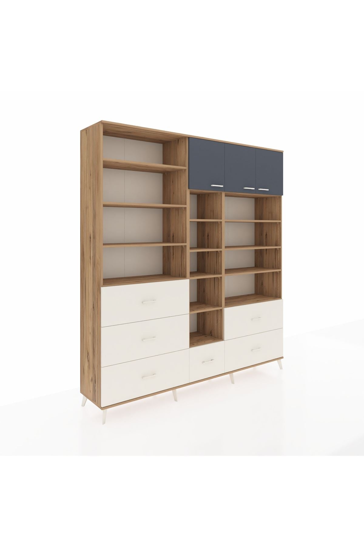 Hyperion Dolap 17 Raflı 6 Çekmeceli 3 Kapaklı 220x44x243 Çam-Antrasit/Aytaşı