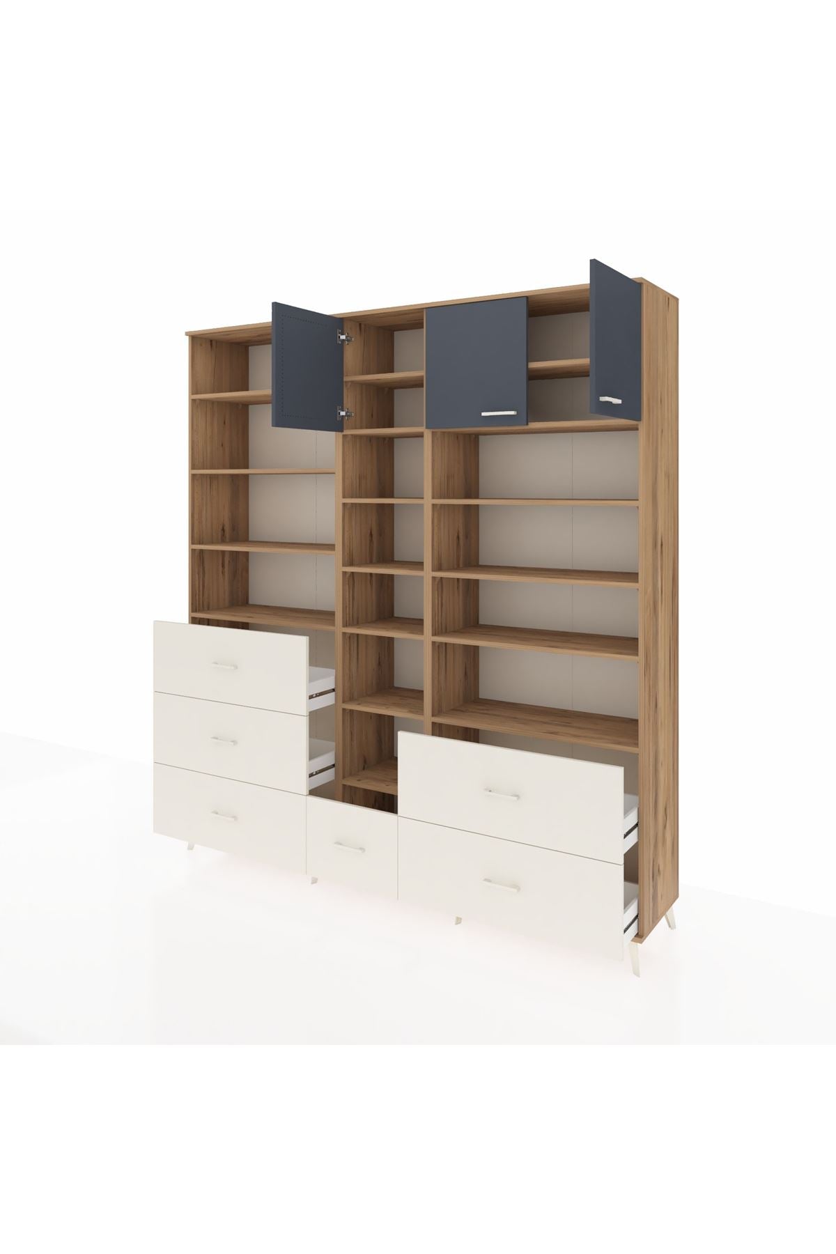 Hyperion Dolap 17 Raflı 6 Çekmeceli 3 Kapaklı 220x44x243 Çam-Antrasit/Aytaşı