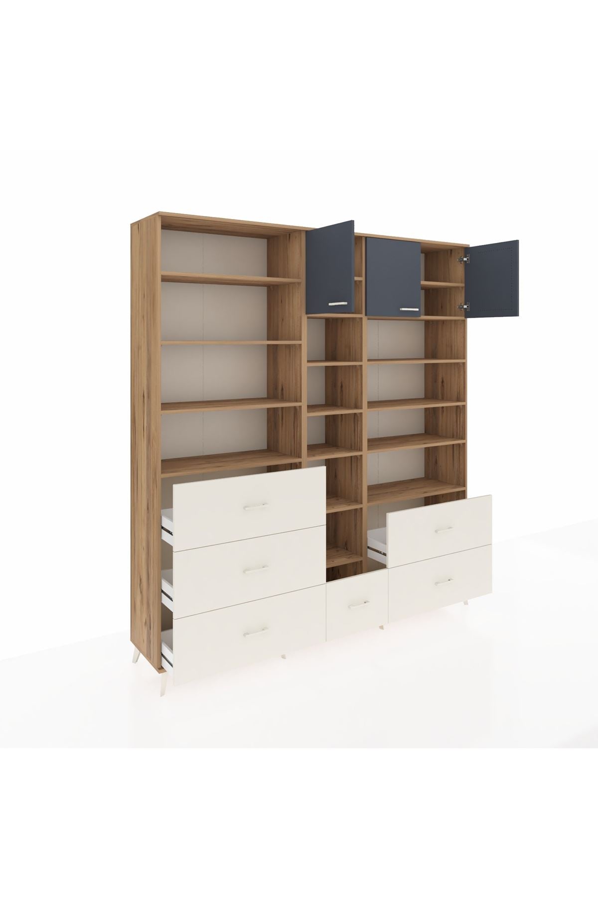 Hyperion Dolap 17 Raflı 6 Çekmeceli 3 Kapaklı 220x44x243 Çam-Antrasit/Aytaşı