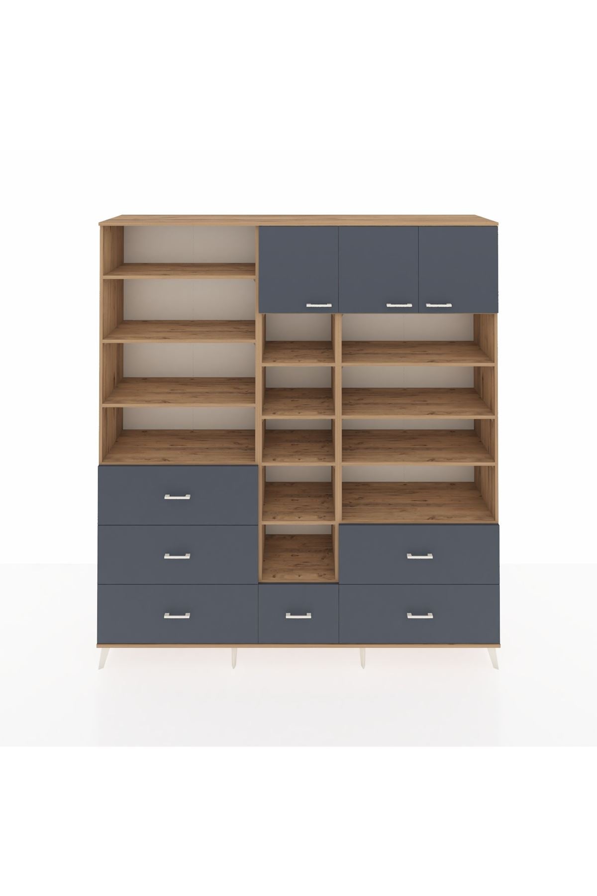 Hyperion Dolap 17 Raflı 6 Çekmeceli 3 Kapaklı 220x44x243 Çam-Antrasit/Antrasit