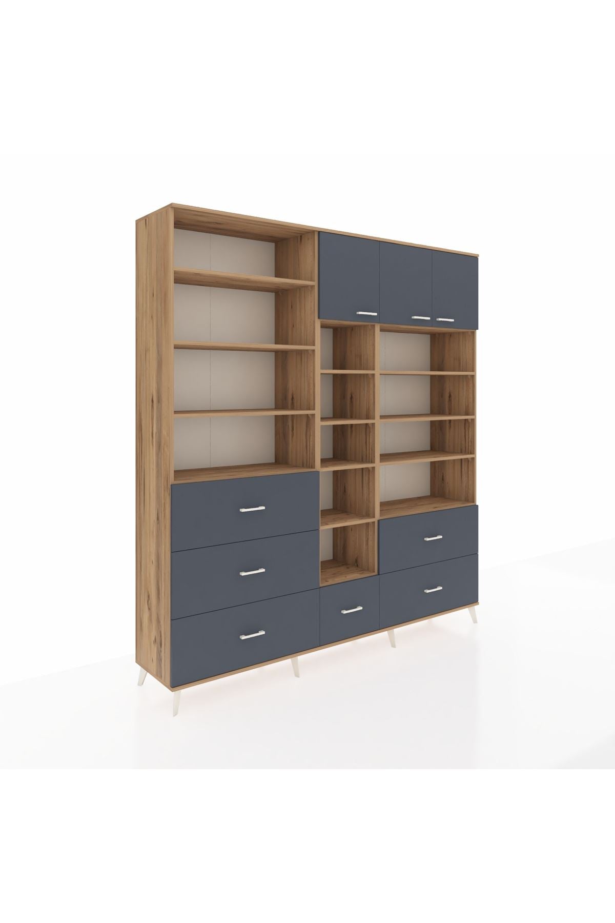 Hyperion Dolap 17 Raflı 6 Çekmeceli 3 Kapaklı 220x44x243 Çam-Antrasit/Antrasit