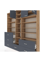 Hyperion Dolap 17 Raflı 6 Çekmeceli 3 Kapaklı 220x44x243 Çam-Antrasit/Antrasit