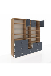 Hyperion Dolap 17 Raflı 6 Çekmeceli 3 Kapaklı 220x44x243 Çam-Antrasit/Antrasit