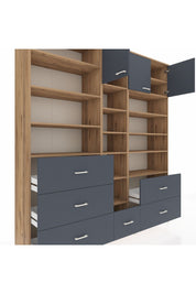Hyperion Dolap 17 Raflı 6 Çekmeceli 3 Kapaklı 220x44x243 Çam-Antrasit/Antrasit
