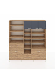 Hyperion Dolap 17 Raflı 6 Çekmeceli 3 Kapaklı 220x44x243 Çam-Antrasit/Çam