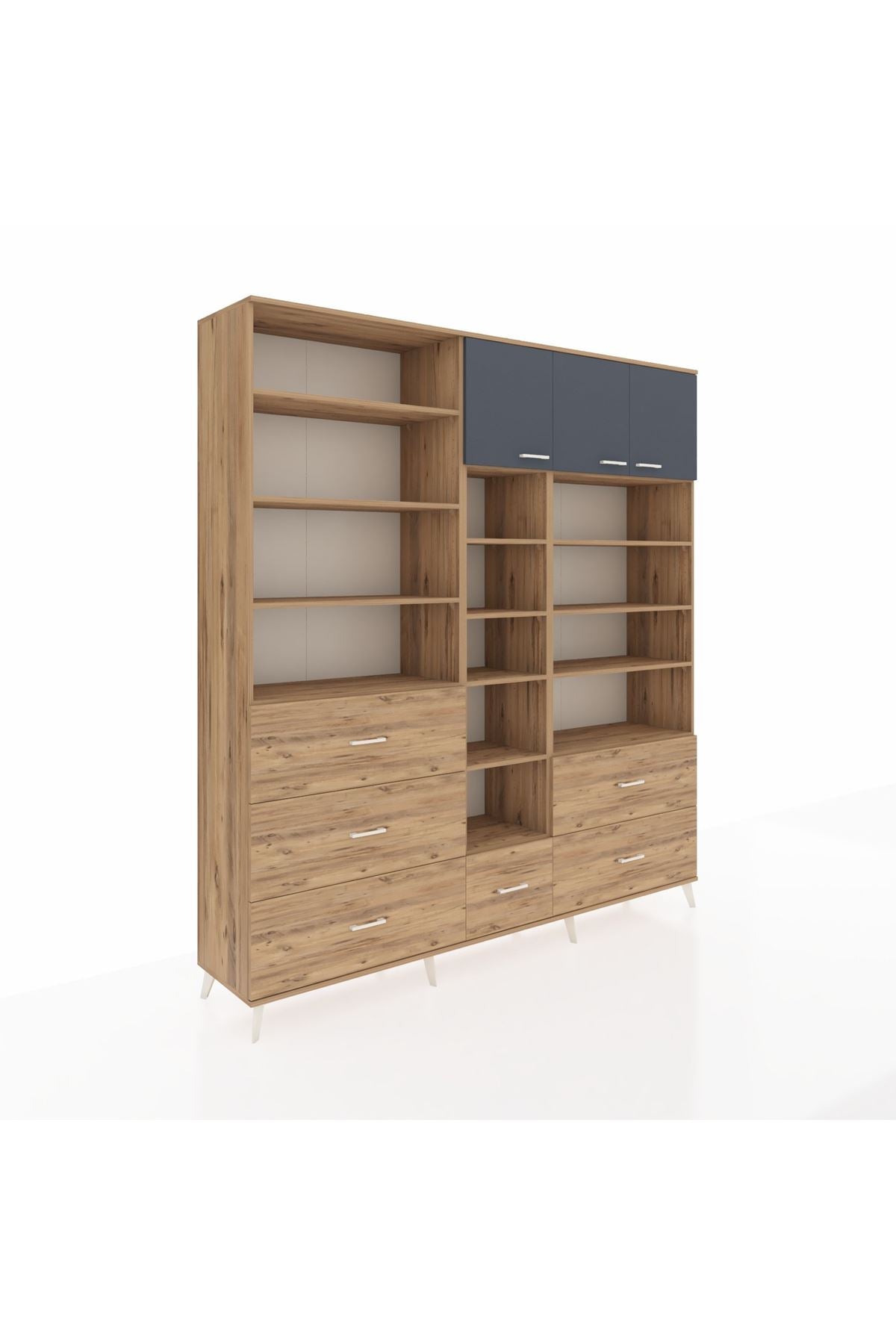 Hyperion Dolap 17 Raflı 6 Çekmeceli 3 Kapaklı 220x44x243 Çam-Antrasit/Çam