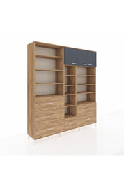Hyperion Dolap 17 Raflı 6 Çekmeceli 3 Kapaklı 220x44x243 Çam-Antrasit/Çam