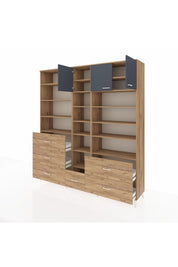 Hyperion Dolap 17 Raflı 6 Çekmeceli 3 Kapaklı 220x44x243 Çam-Antrasit/Çam