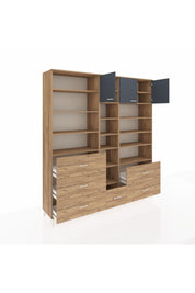 Hyperion Dolap 17 Raflı 6 Çekmeceli 3 Kapaklı 220x44x243 Çam-Antrasit/Çam