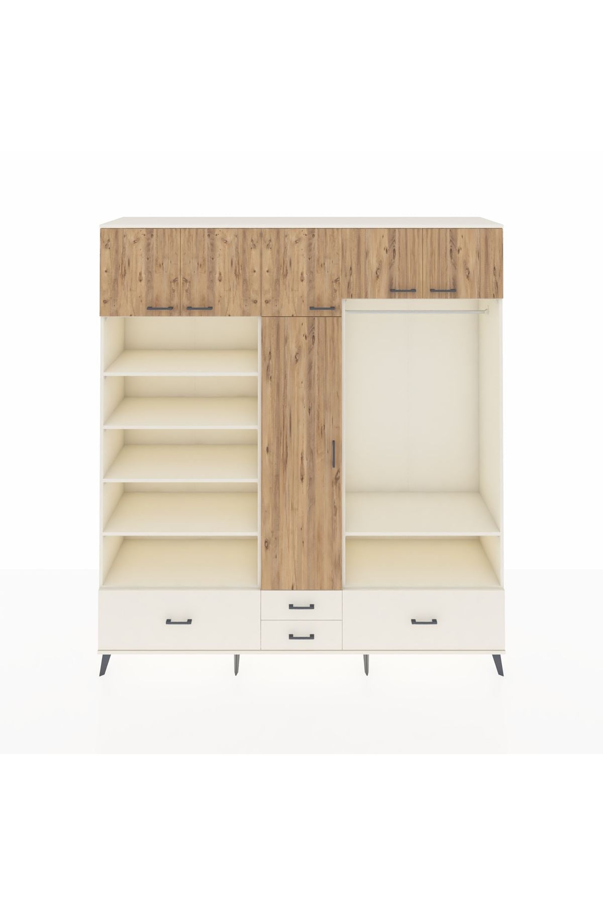 Hyperion Dolap 18 Raflı 4 Çekmeceli Tek Askılı 220x44x243 Aytaşı-Çam/Aytaşı