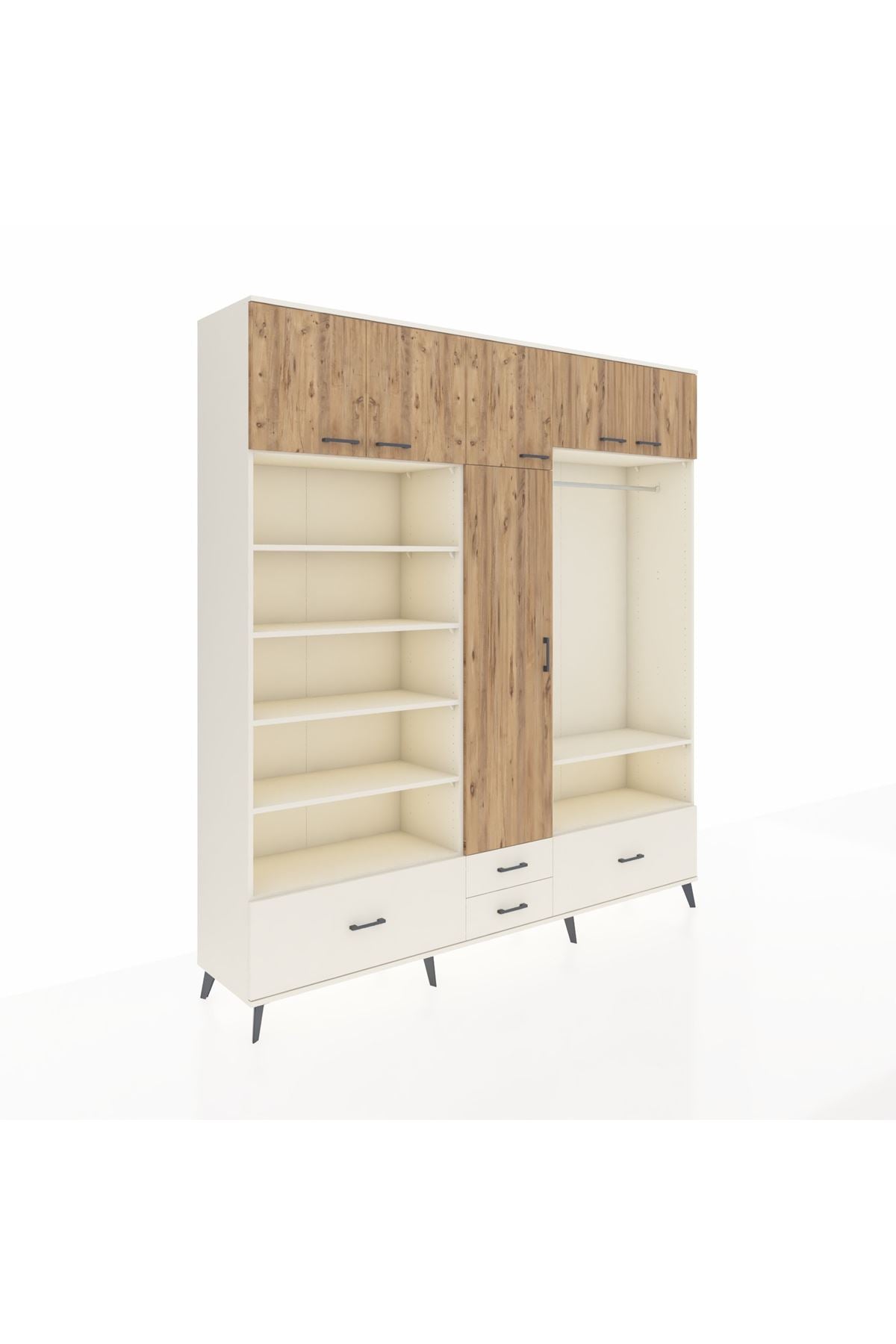 Hyperion Dolap 18 Raflı 4 Çekmeceli Tek Askılı 220x44x243 Aytaşı-Çam/Aytaşı