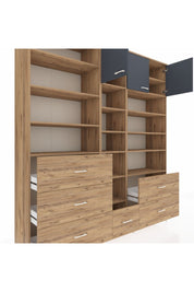 Hyperion Dolap 17 Raflı 6 Çekmeceli 3 Kapaklı 220x44x243 Çam-Antrasit/Çam