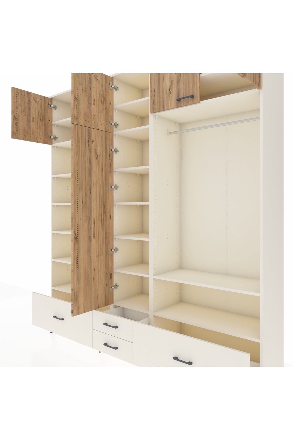 Hyperion Dolap 18 Raflı 4 Çekmeceli Tek Askılı 220x44x243 Aytaşı-Çam/Aytaşı