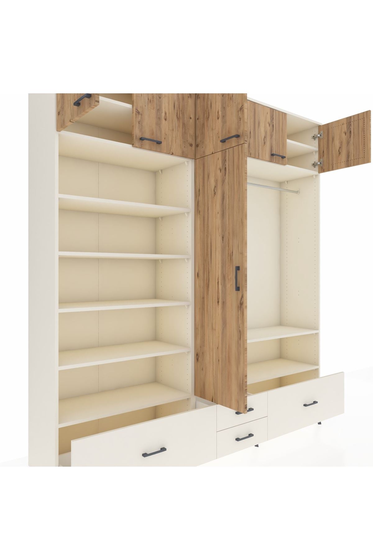 Hyperion Dolap 18 Raflı 4 Çekmeceli Tek Askılı 220x44x243 Aytaşı-Çam/Aytaşı