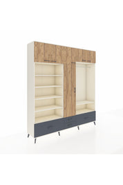 Hyperion Dolap 18 Raflı 4 Çekmeceli Tek Askılı 220x44x243 Aytaşı-Çam/Antrasit