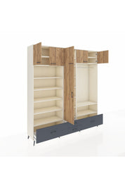 Hyperion Dolap 18 Raflı 4 Çekmeceli Tek Askılı 220x44x243 Aytaşı-Çam/Antrasit