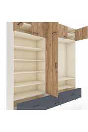 Hyperion Dolap 18 Raflı 4 Çekmeceli Tek Askılı 220x44x243 Aytaşı-Çam/Antrasit
