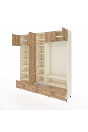 Hyperion Dolap 18 Raflı 4 Çekmeceli Tek Askılı 220x44x243 Aytaşı-Çam/Çam