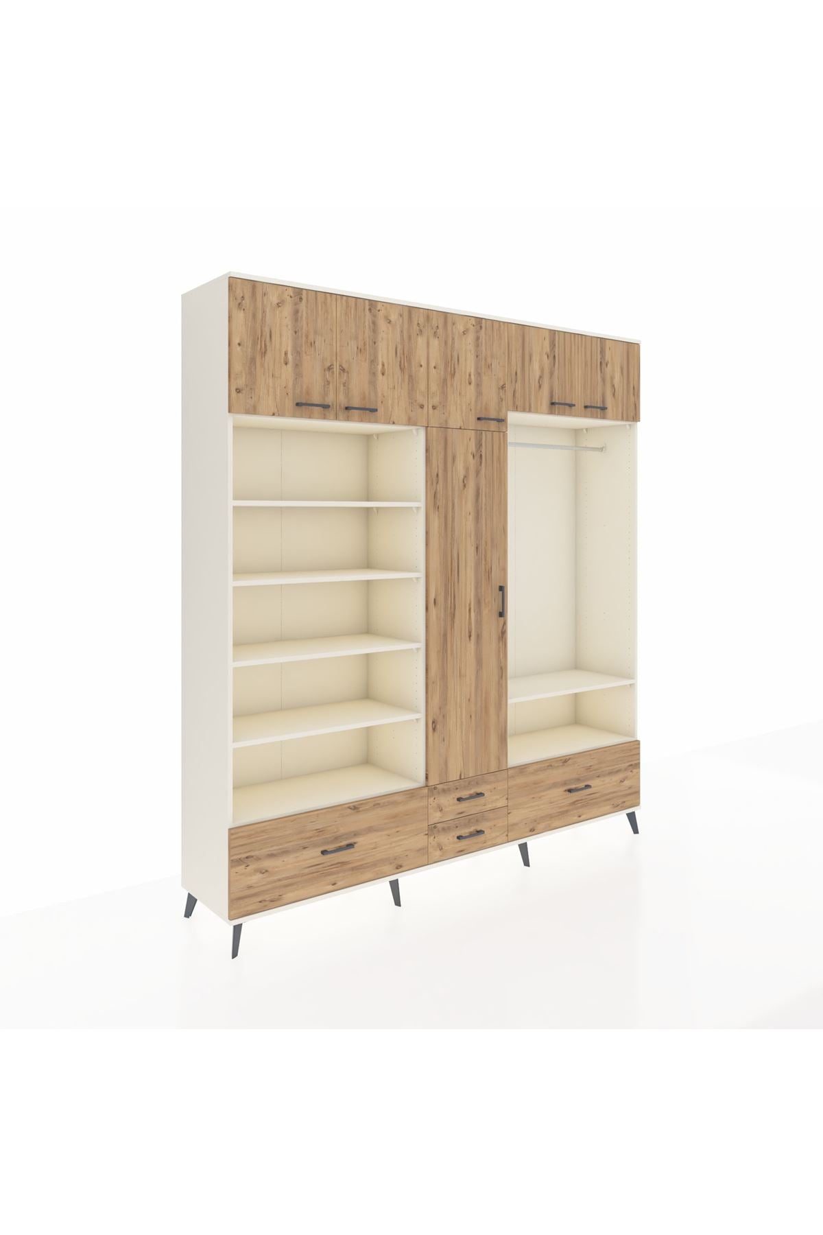 Hyperion Dolap 18 Raflı 4 Çekmeceli Tek Askılı 220x44x243 Aytaşı-Çam/Çam