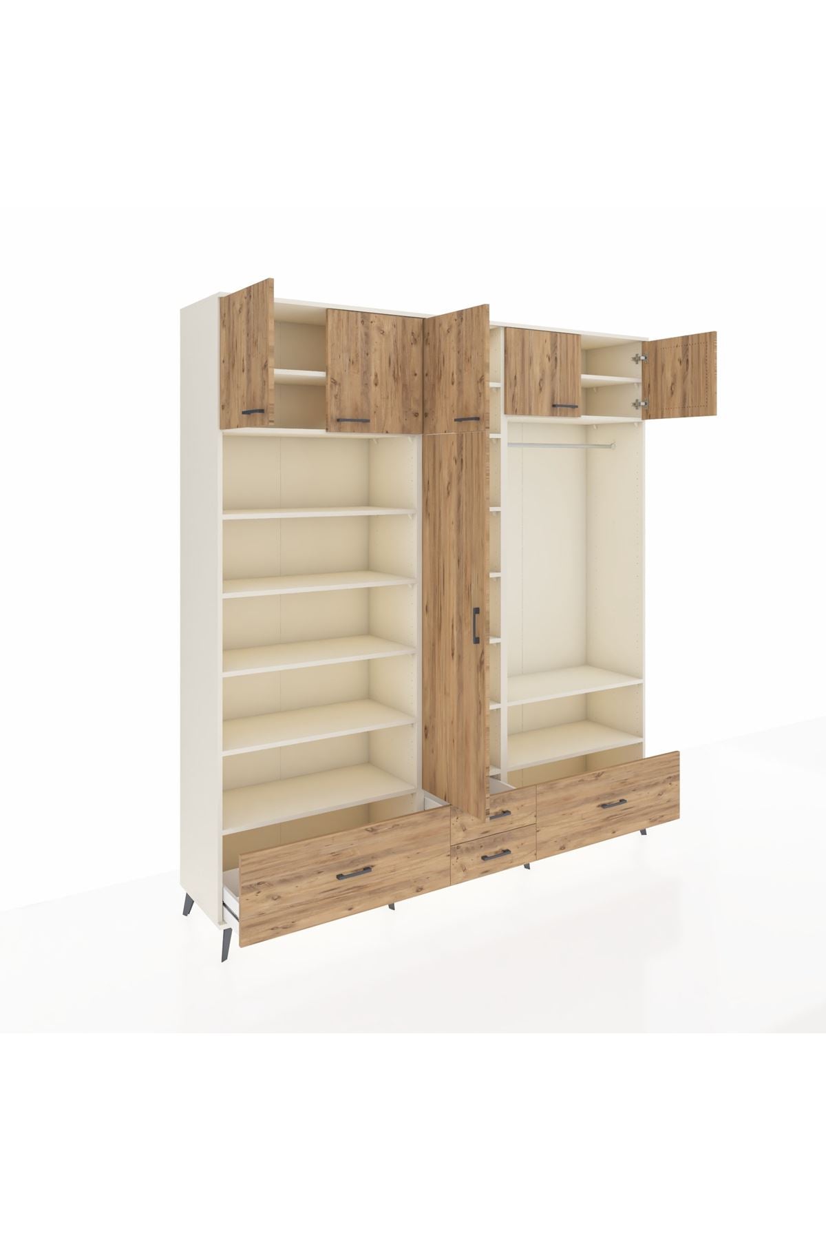 Hyperion Dolap 18 Raflı 4 Çekmeceli Tek Askılı 220x44x243 Aytaşı-Çam/Çam