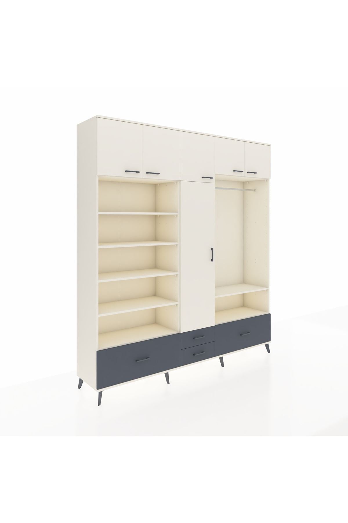 Hyperion Dolap 18 Raflı 4 Çekmeceli Tek Askılı 220x44x243 Aytaşı-Aytaşı/Antrasit