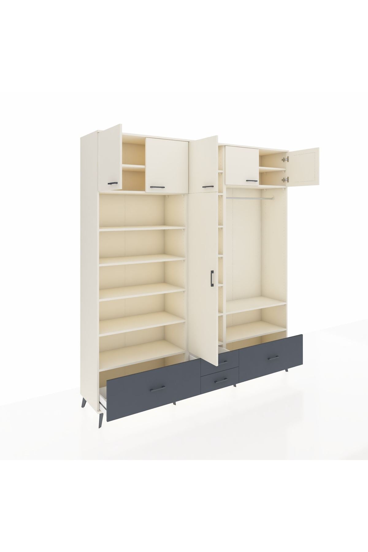 Hyperion Dolap 18 Raflı 4 Çekmeceli Tek Askılı 220x44x243 Aytaşı-Aytaşı/Antrasit