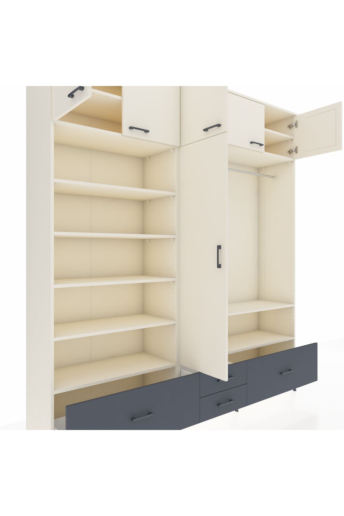 Hyperion Dolap 18 Raflı 4 Çekmeceli Tek Askılı 220x44x243 Aytaşı-Aytaşı/Antrasit