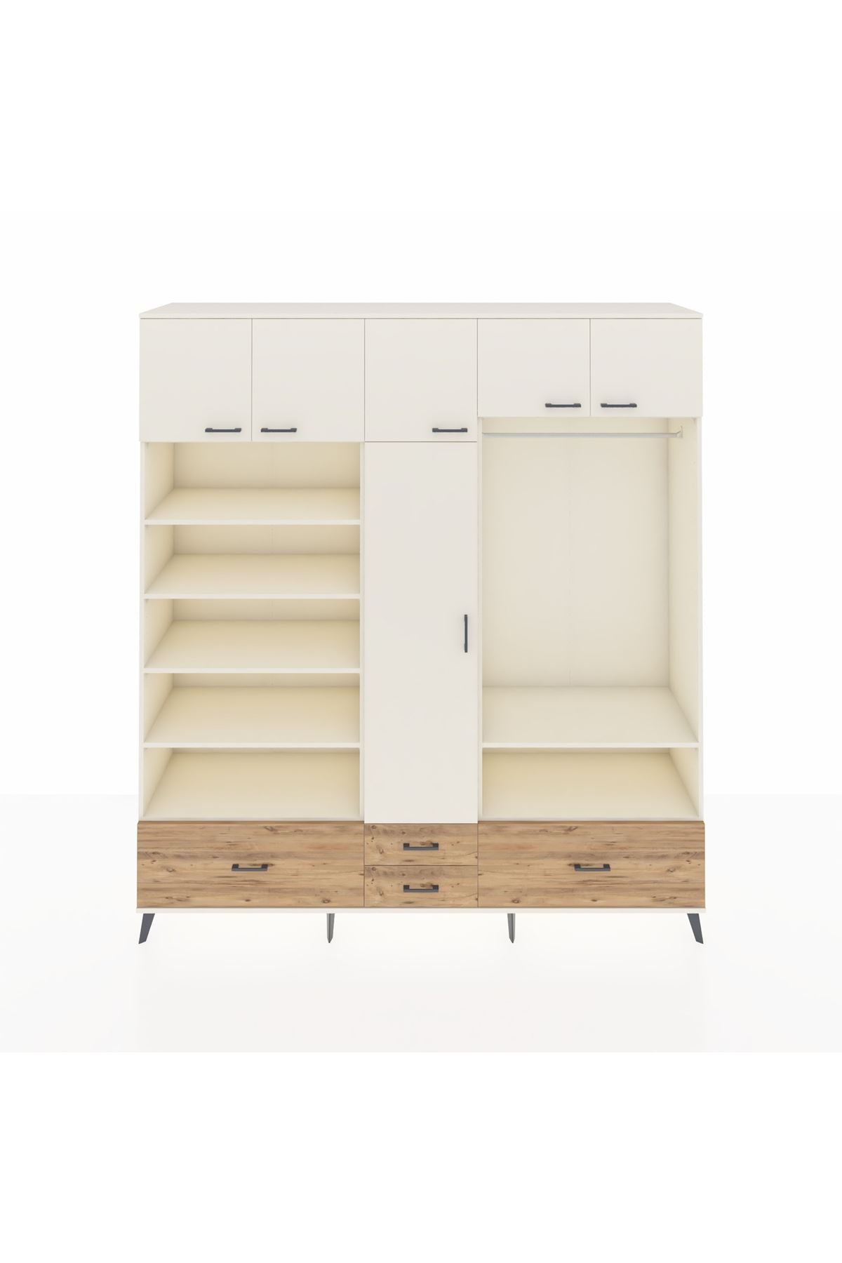 Hyperion Dolap 18 Raflı 4 Çekmeceli Tek Askılı 220x44x243 Aytaşı-Aytaşı/Çam