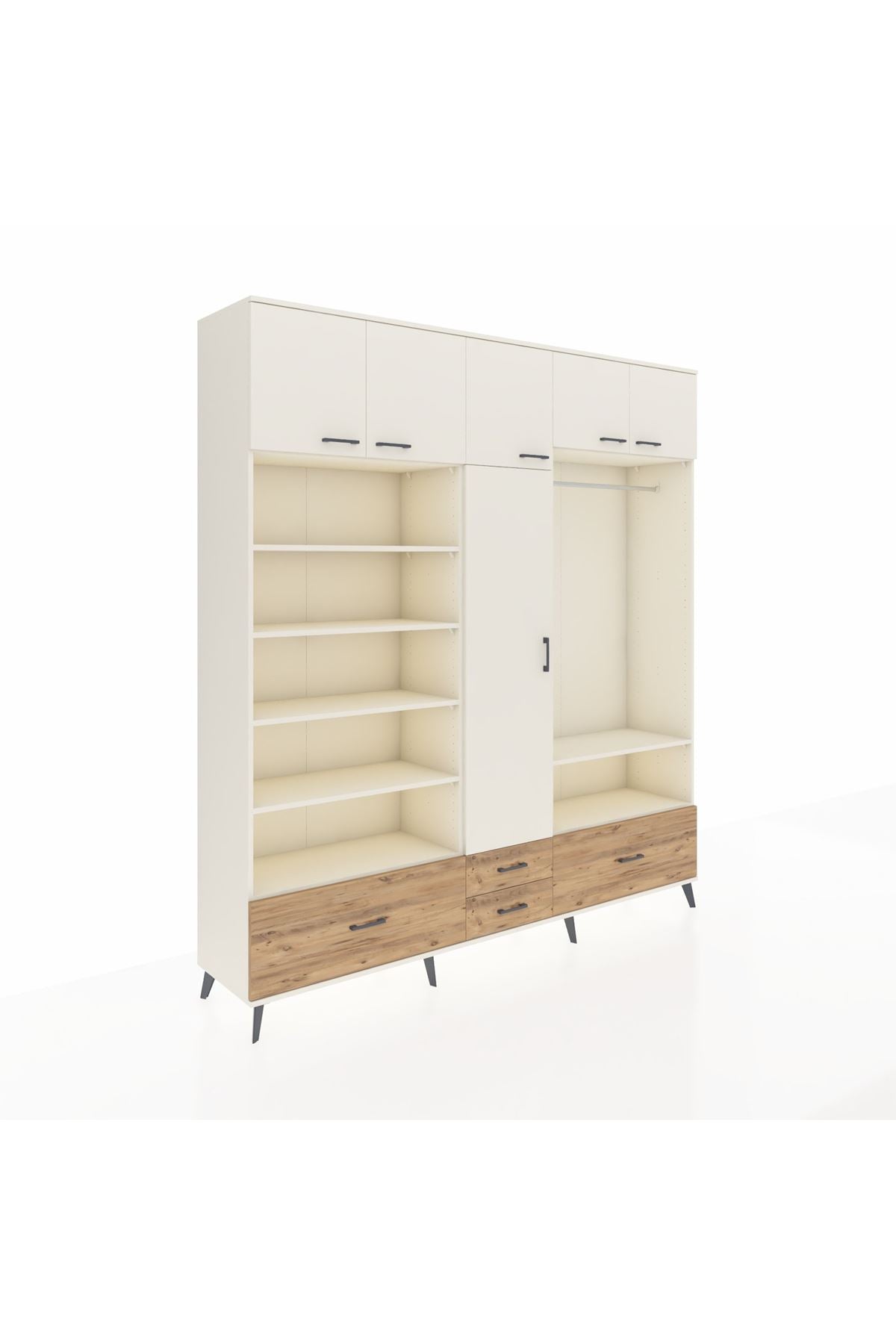 Hyperion Dolap 18 Raflı 4 Çekmeceli Tek Askılı 220x44x243 Aytaşı-Aytaşı/Çam