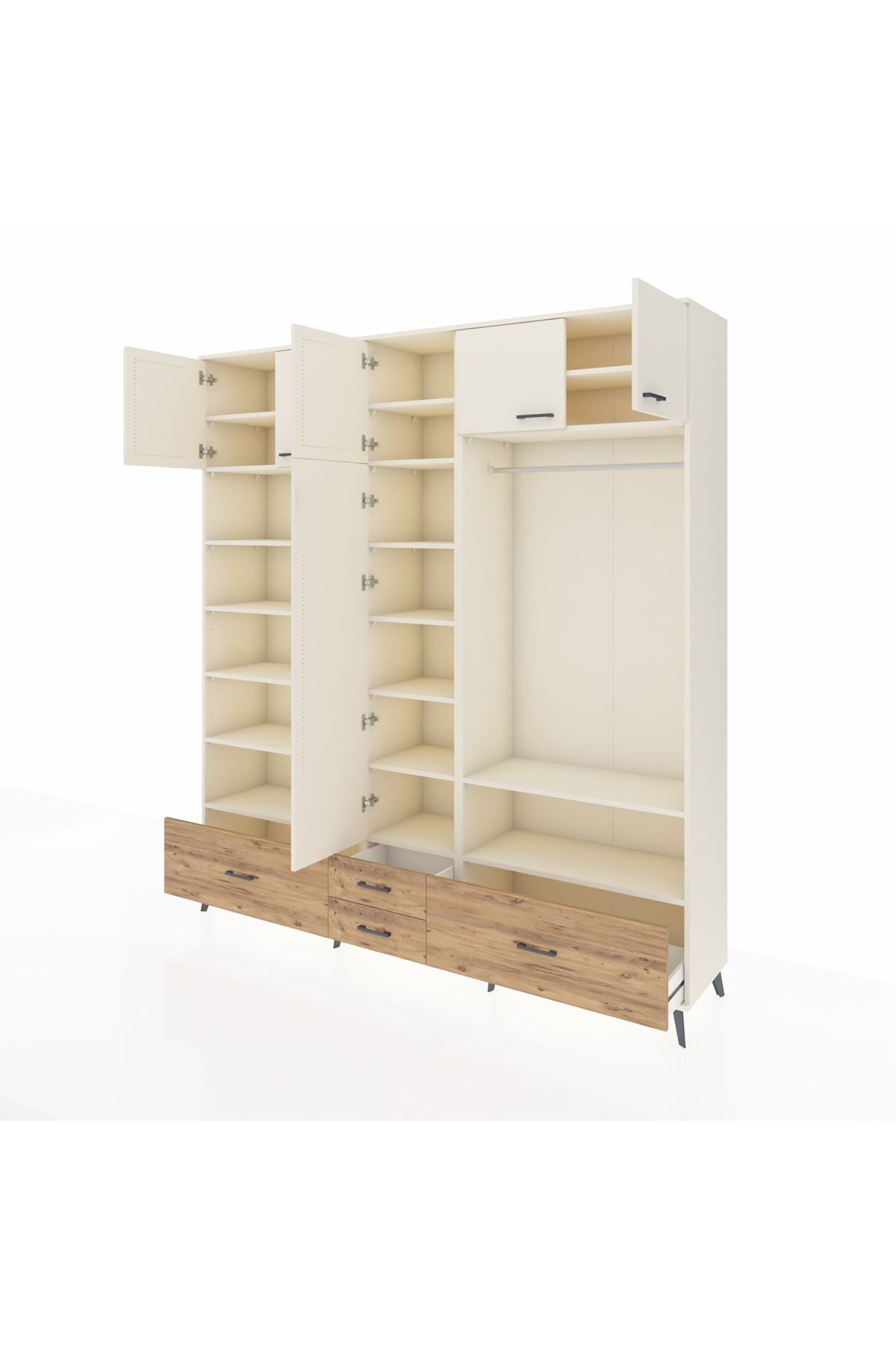 Hyperion Dolap 18 Raflı 4 Çekmeceli Tek Askılı 220x44x243 Aytaşı-Aytaşı/Çam