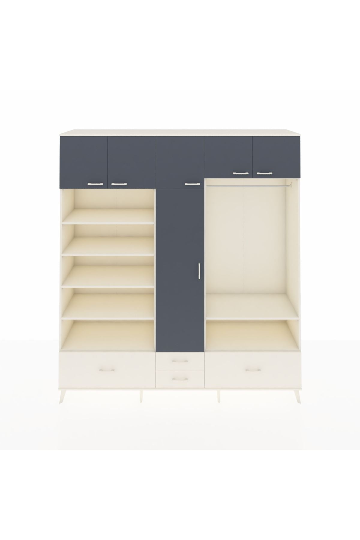 Hyperion Dolap 18 Raflı 4 Çekmeceli Tek Askılı 220x44x243 Aytaşı-Antrasit/Aytaşı