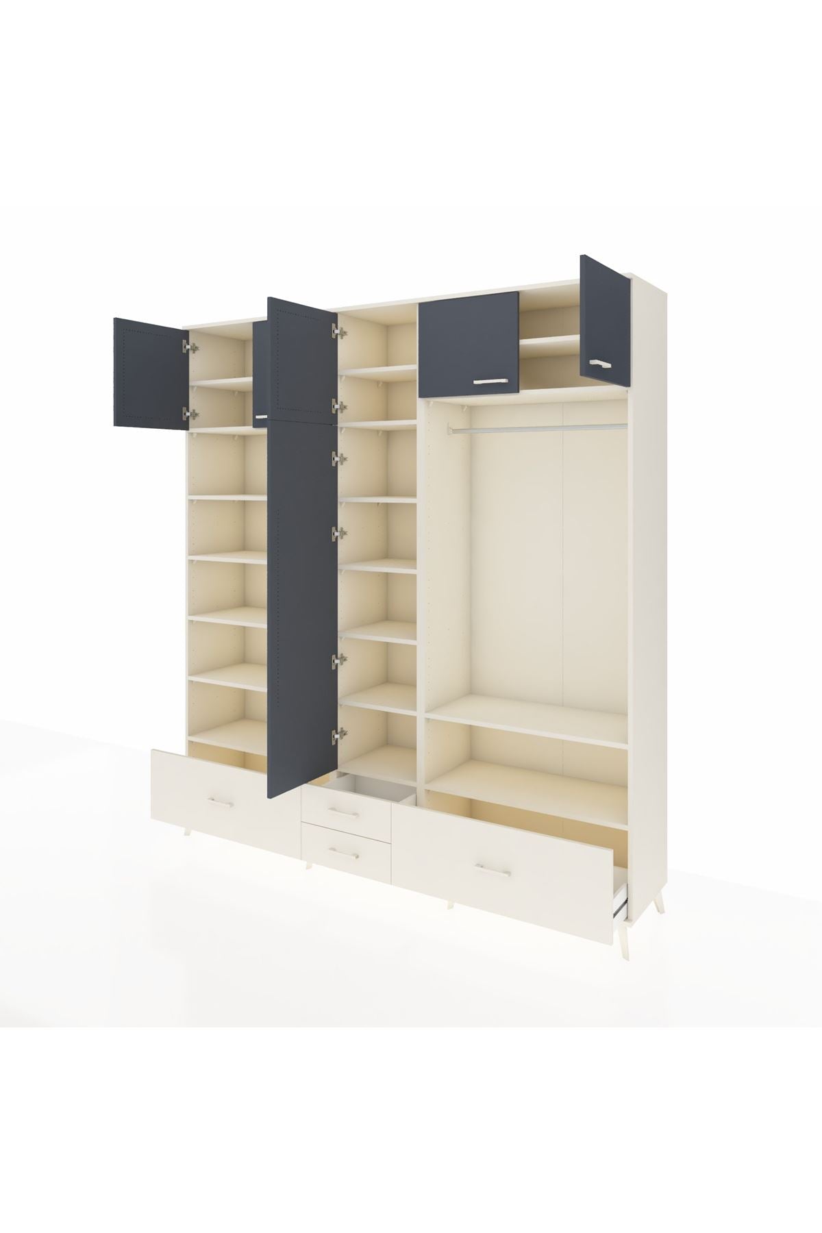 Hyperion Dolap 18 Raflı 4 Çekmeceli Tek Askılı 220x44x243 Aytaşı-Antrasit/Aytaşı