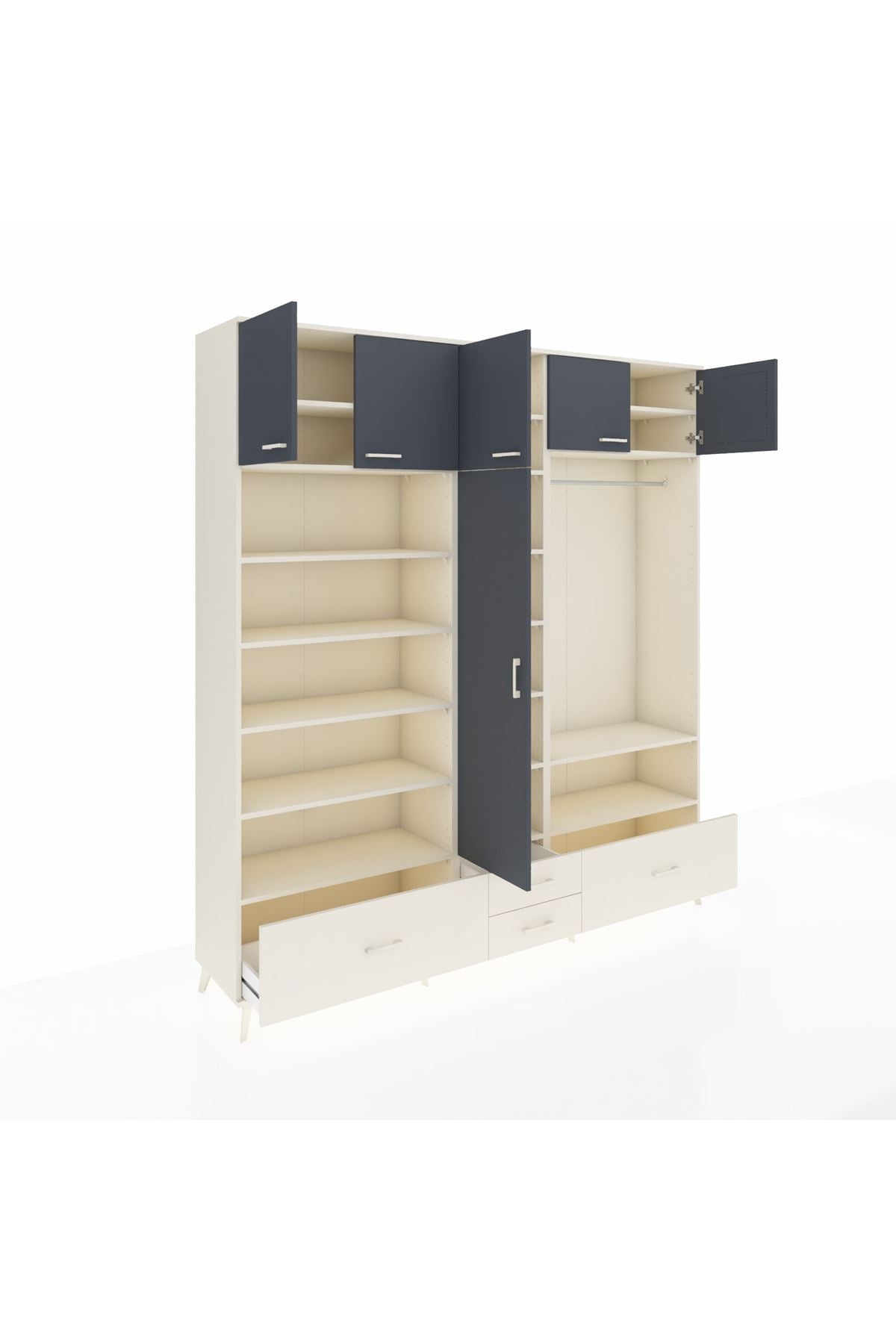 Hyperion Dolap 18 Raflı 4 Çekmeceli Tek Askılı 220x44x243 Aytaşı-Antrasit/Aytaşı