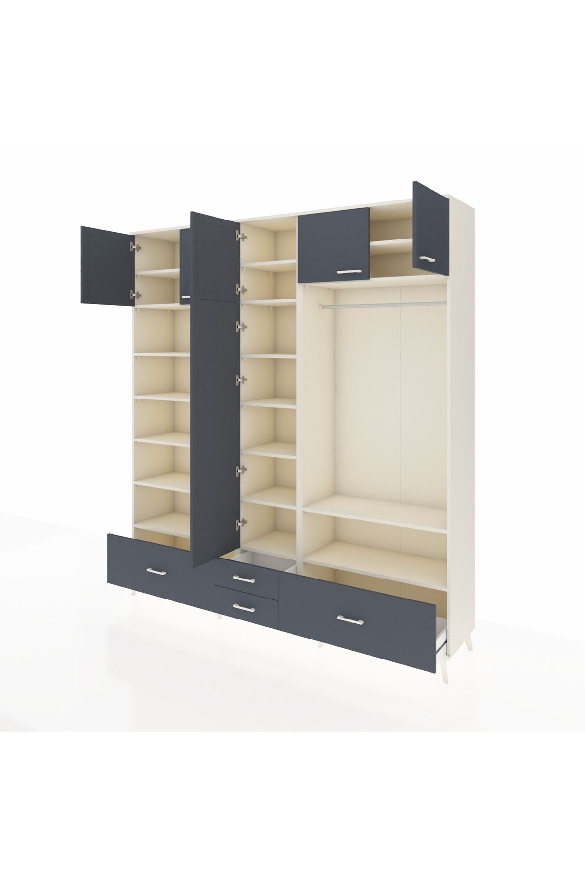 Hyperion Dolap 18 Raflı 4 Çekmeceli Tek Askılı 220x44x243 Aytaşı-Antrasit/Antrasit