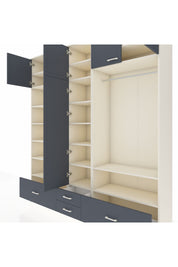 Hyperion Dolap 18 Raflı 4 Çekmeceli Tek Askılı 220x44x243 Aytaşı-Antrasit/Antrasit