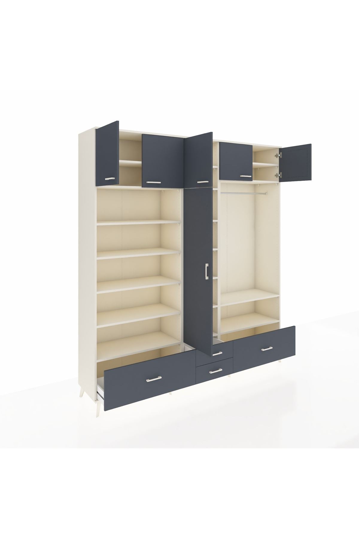 Hyperion Dolap 18 Raflı 4 Çekmeceli Tek Askılı 220x44x243 Aytaşı-Antrasit/Antrasit