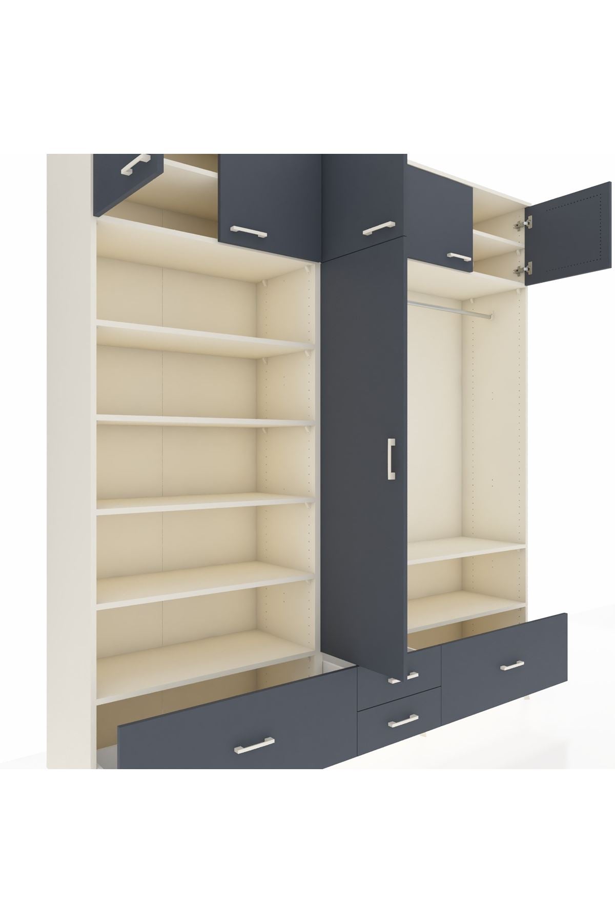 Hyperion Dolap 18 Raflı 4 Çekmeceli Tek Askılı 220x44x243 Aytaşı-Antrasit/Antrasit