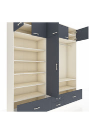 Hyperion Dolap 18 Raflı 4 Çekmeceli Tek Askılı 220x44x243 Aytaşı-Antrasit/Antrasit