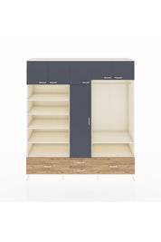 Hyperion Dolap 18 Raflı 4 Çekmeceli Tek Askılı 220x44x243 Aytaşı-Antrasit/Çam